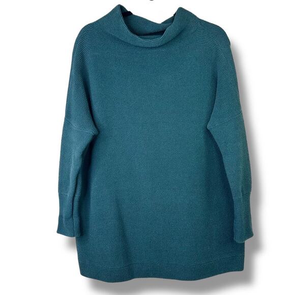 Free People Ottoman Dark Teal Structured Ribbed Slouchy Mock Neck Tunic Sweater - Picture 3 of 8